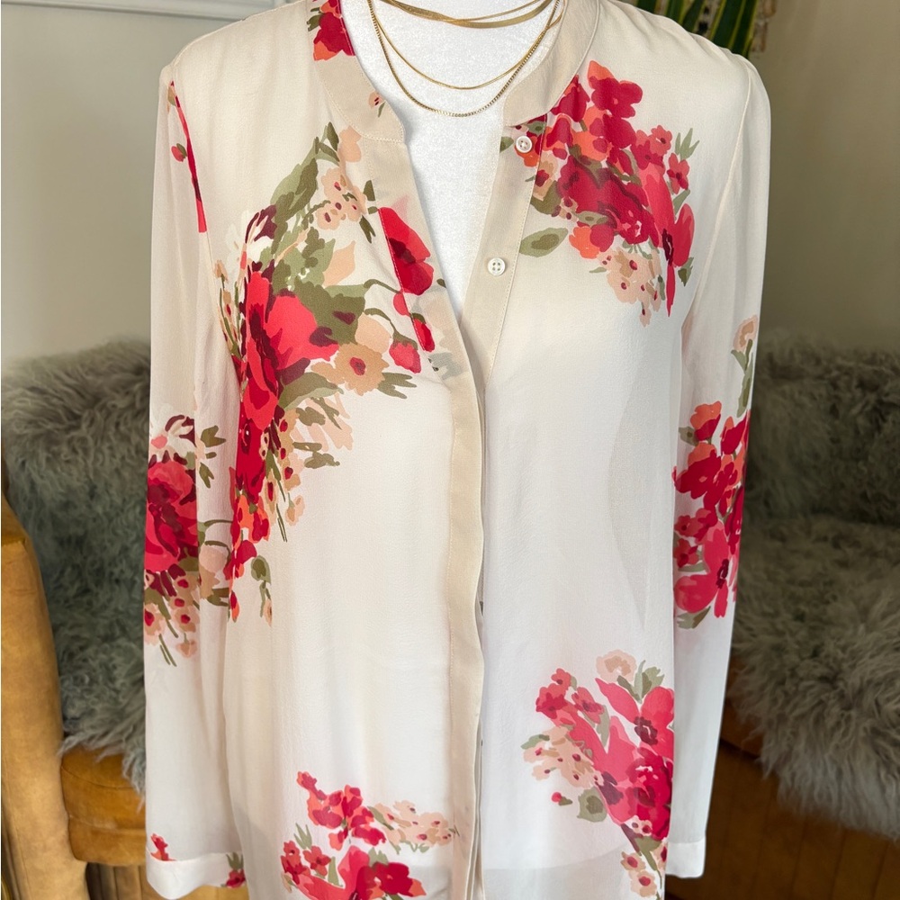 Joie Cream and Red Floral Blouse
